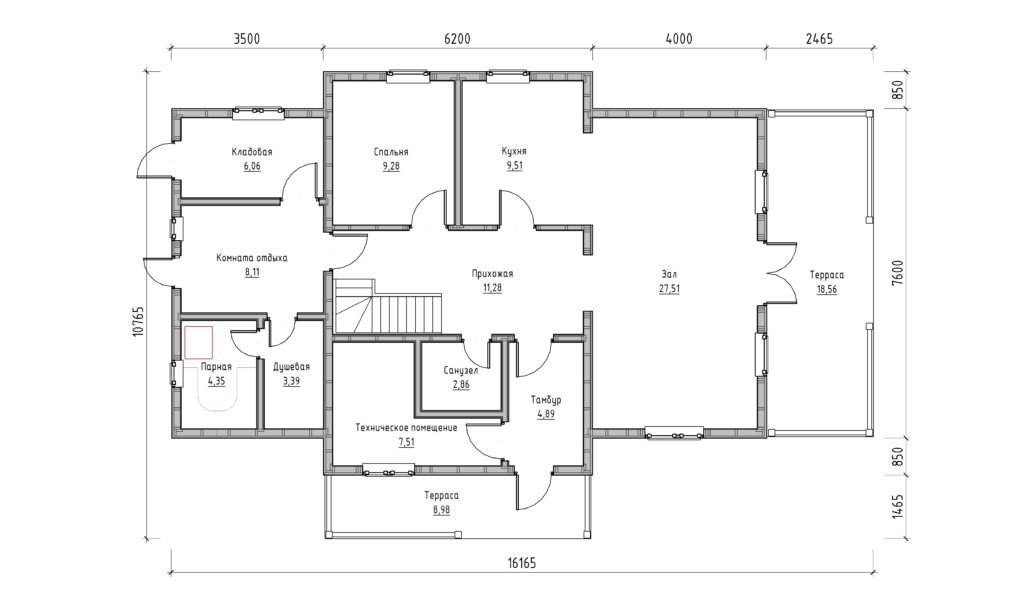 План первого этажа каркасного дома КД-143 Муратор