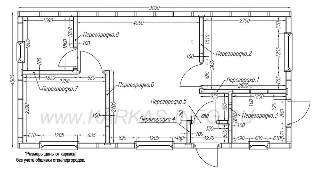 Размерный план каркасного дома КД-34 РАУМА